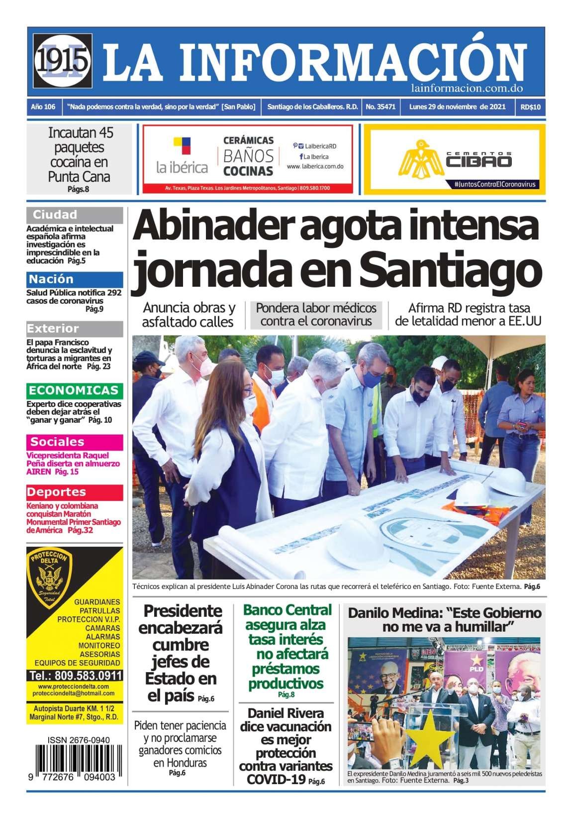 Portada Periódico La Información, Martes 30 Noviembre, 2021