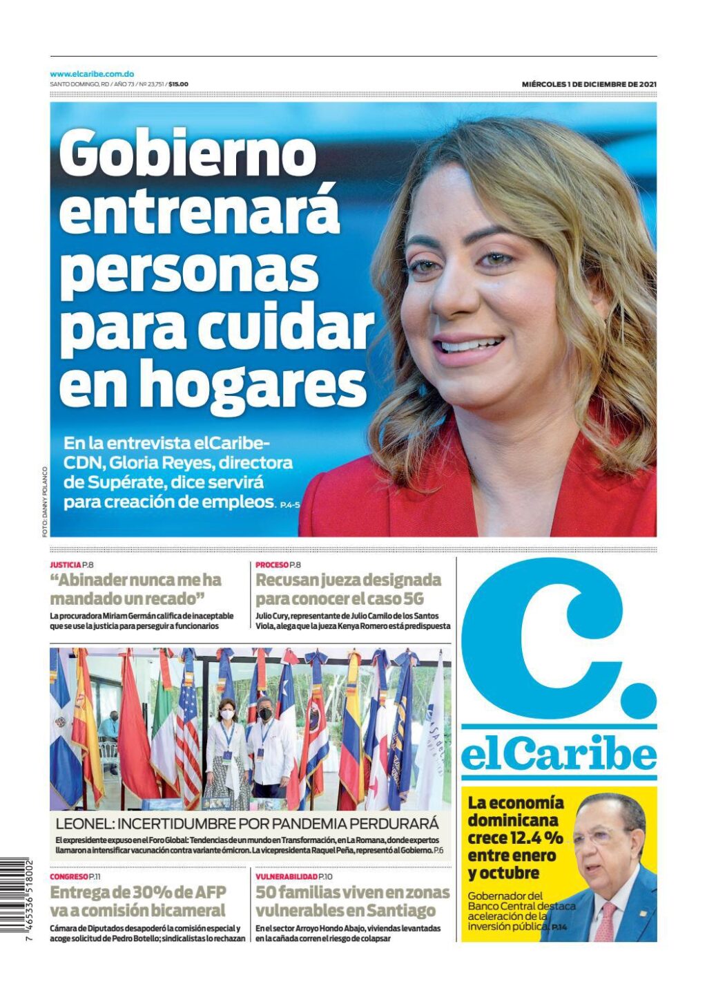 Portada Periódico El Caribe Jueves 22 Diciembre 2022 Dominicanado