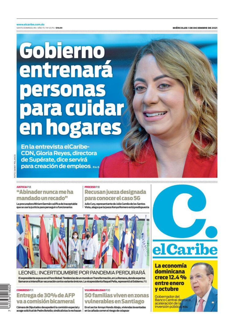 Portada Periódico El Caribe, Martes 01 Diciembre, 2021