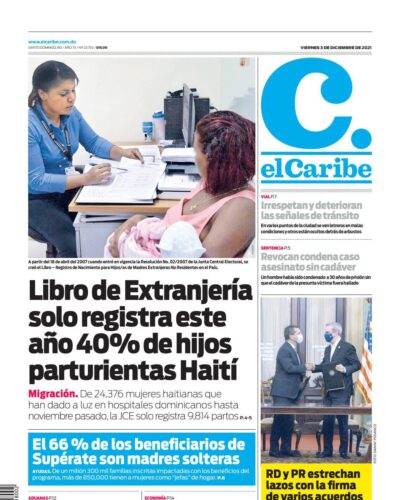Portada Periódico El Caribe, Viernes 03 Diciembre, 2021