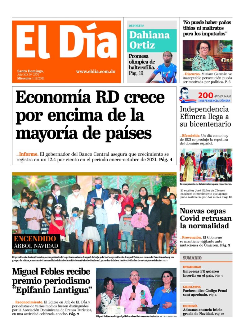 Portada Periódico El Día, Martes 01 Diciembre, 2021