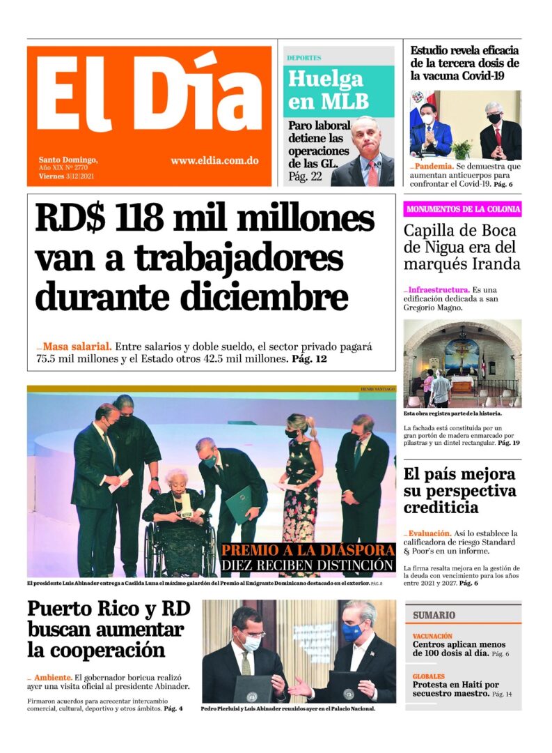 Portada Periódico El Día, Viernes 03 Diciembre, 2021