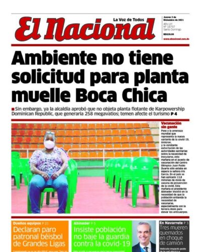 Portada Periódico El Nacional, Jueves 02 Diciembre, 2021
