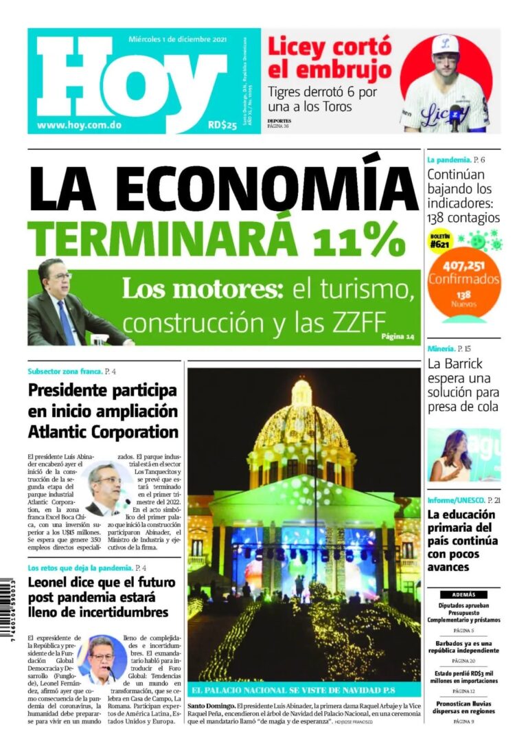 Portada Periódico Hoy, Martes 01 Diciembre, 2021