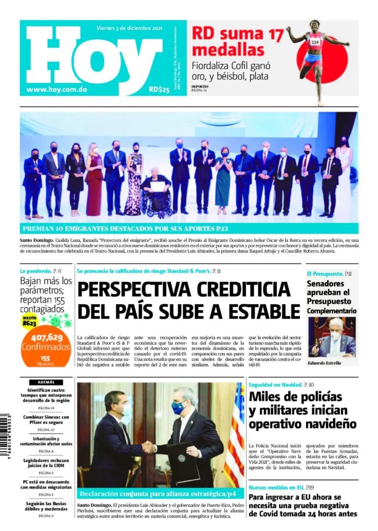 Portada Periódico Hoy, Viernes 03 Diciembre, 2021