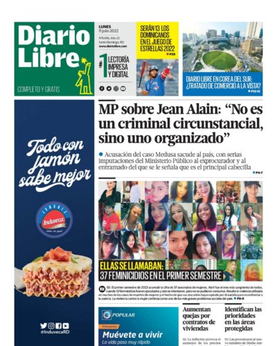 Portada Periódico Diario Libre, Lunes 11 Julio, 2022