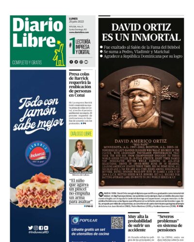 Portada Periódico Diario Libre, Lunes 25 Julio, 2022
