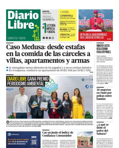 Portada Periódico Diario Libre, Martes 12 Julio, 2022