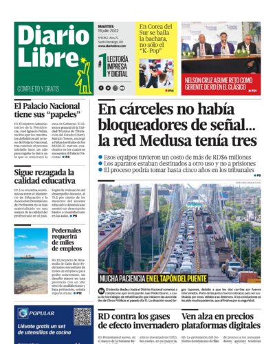 Portada Periódico Diario Libre, Martes 19 Julio, 2022