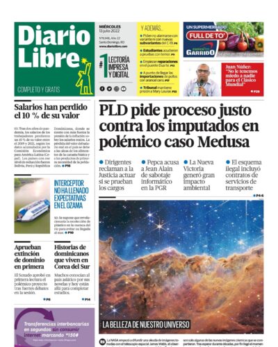 Portada Periódico Diario Libre, Miércoles 13 Julio, 2022