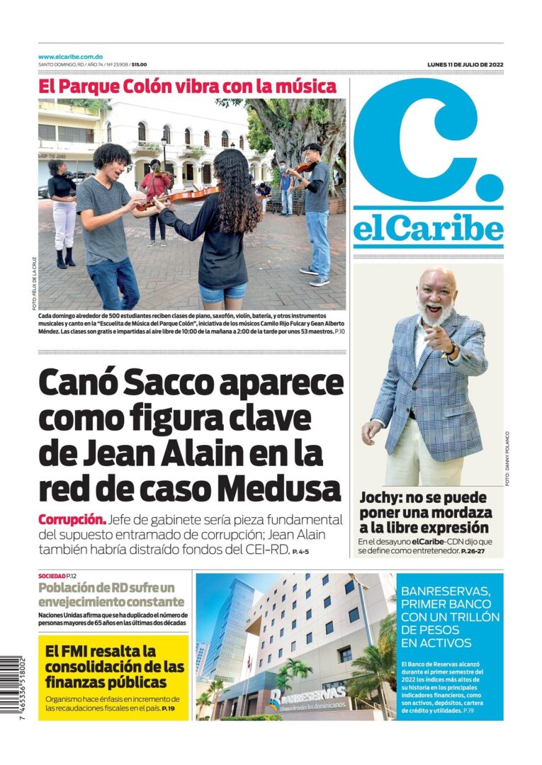 Portada Periódico El Caribe, Lunes 11 Julio, 2022