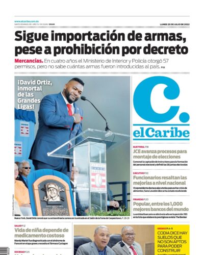 Portada Periódico El Caribe, Lunes 25 Julio, 2022