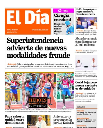Portada Periódico El Día, Lunes 18 Julio, 2022