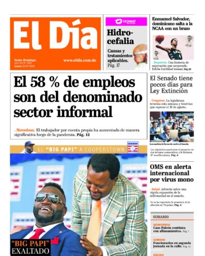 Portada Periódico El Día, Lunes 25 Julio, 2022