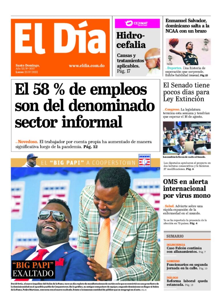 Portada Periódico El Día, Lunes 25 Julio, 2022