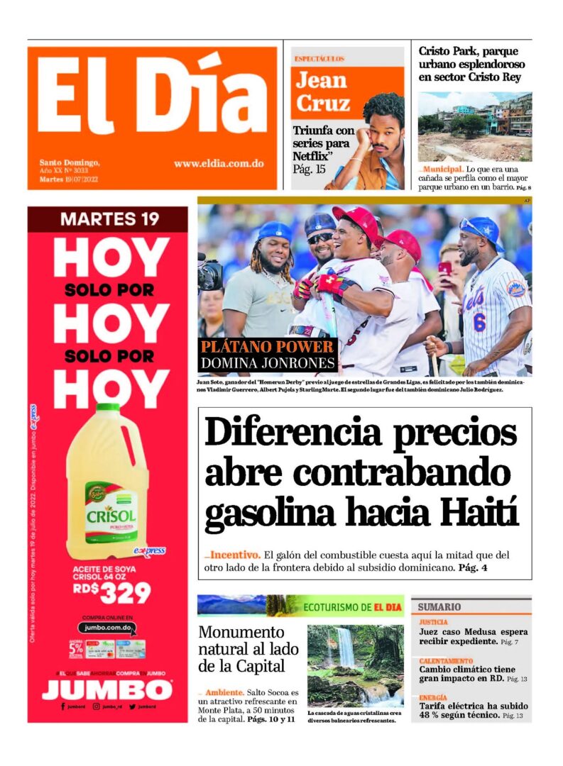 Portada Periódico El Día, Martes 19 Julio, 2022