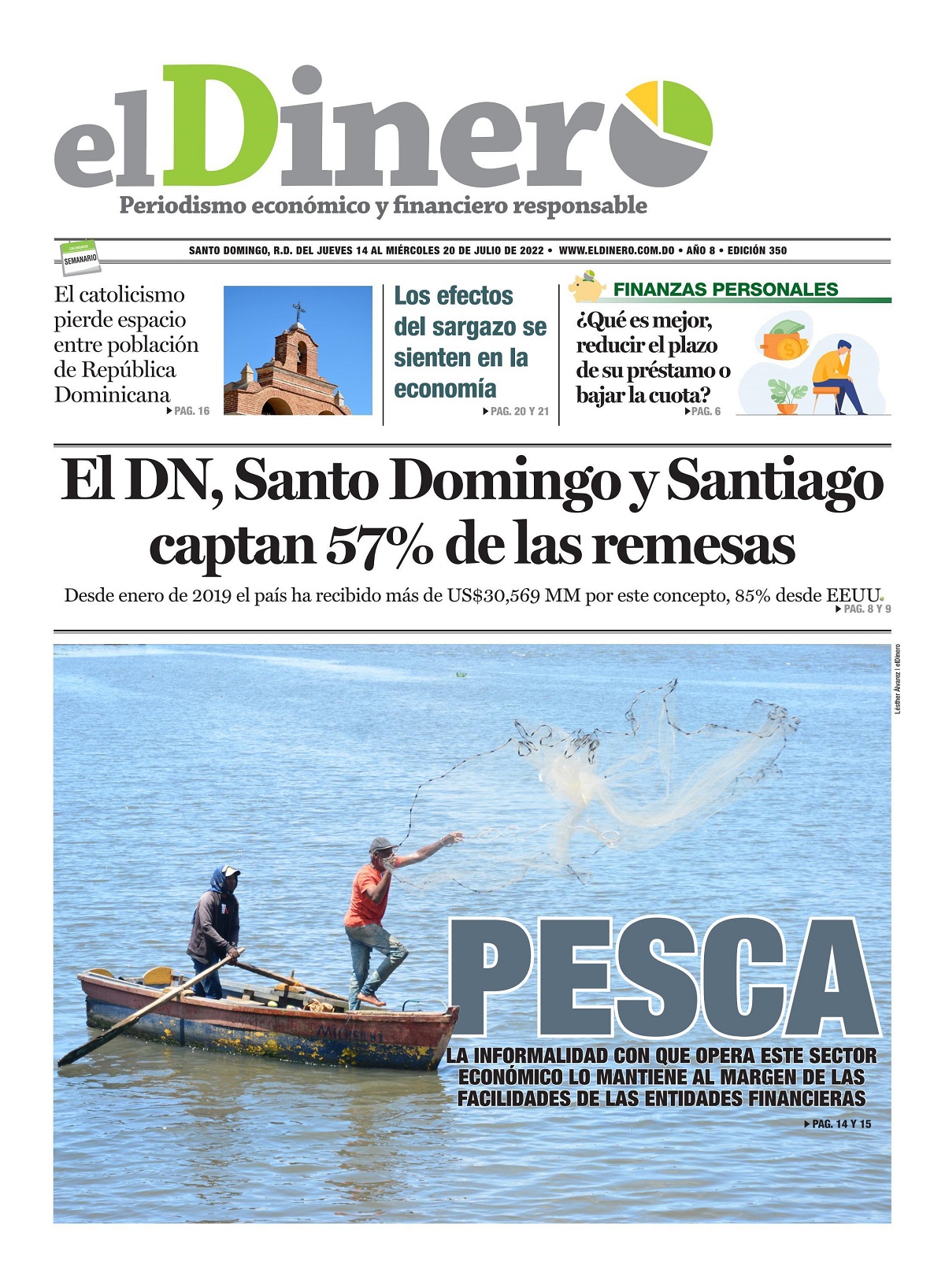 Portada Periódico El Dinero, Jueves 14 Julio, 2022
