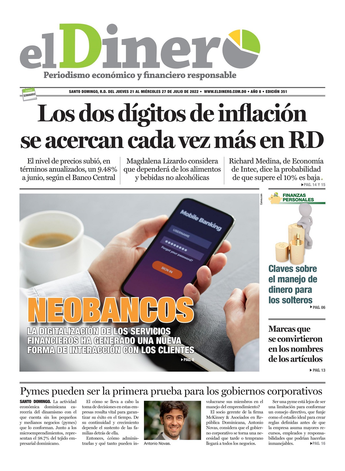 Portada Periódico El Dinero, Martes 26 Julio, 2022