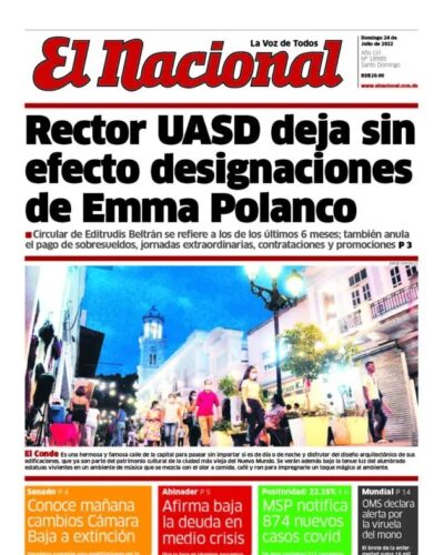 Portada Periódico El Nacional, Domingo 24 Julio, 2022