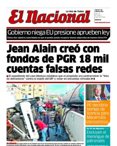 Portada Periódico El Nacional, Jueves 07 Julio, 2022