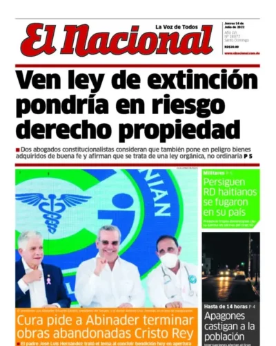 Portada Periódico El Nacional, Jueves 14 Julio, 2022