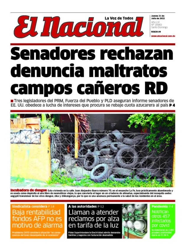 Portada Periódico El Nacional, Jueves 21 Julio, 2022