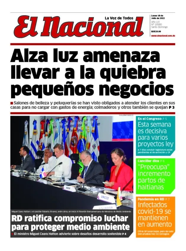 Portada Periódico El Nacional, Lunes 18 Julio, 2022