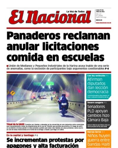 Portada Periódico El Nacional, Lunes 25 Julio, 2022