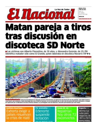 Portada Periódico El Nacional, Martes 19 Julio, 2022