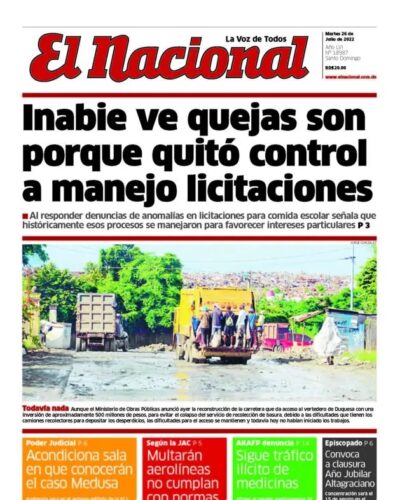 Portada Periódico El Nacional, Martes 26 Julio, 2022