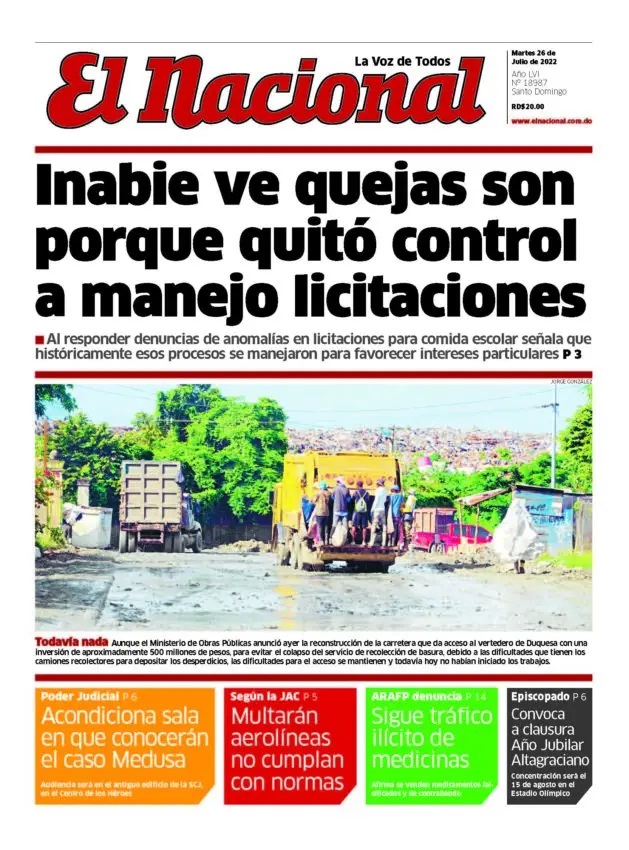 Portada Periódico El Nacional, Martes 26 Julio, 2022