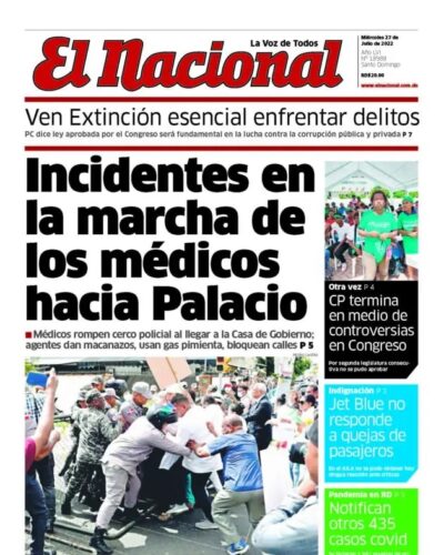 Portada Periódico El Nacional, Miércoles 27 Julio, 2022