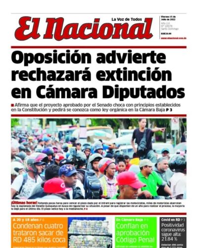 Portada Periódico El Nacional, Viernes 15 Julio, 2022