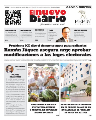 Portada Periódico El Nuevo Diario, Lunes 11 Julio, 2022
