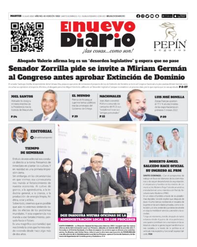 Portada Periódico El Nuevo Diario, Martes 12 Julio, 2022