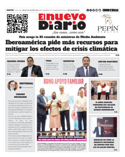 Portada Periódico El Nuevo Diario, Martes 19 Julio, 2022