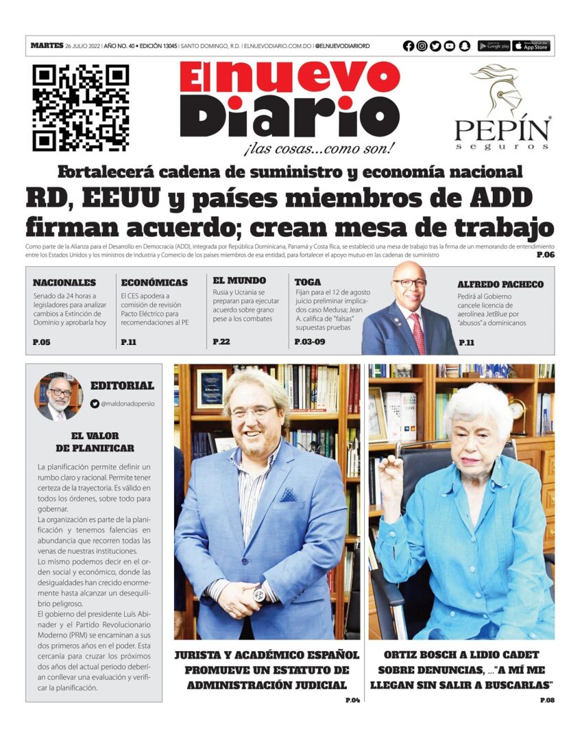 Portada Periódico El Nuevo Diario, Martes 26 Julio, 2022
