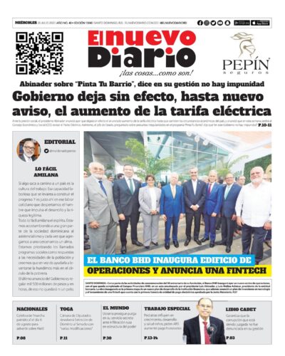 Portada Periódico El Nuevo Diario, Miércoles 20 Julio, 2022