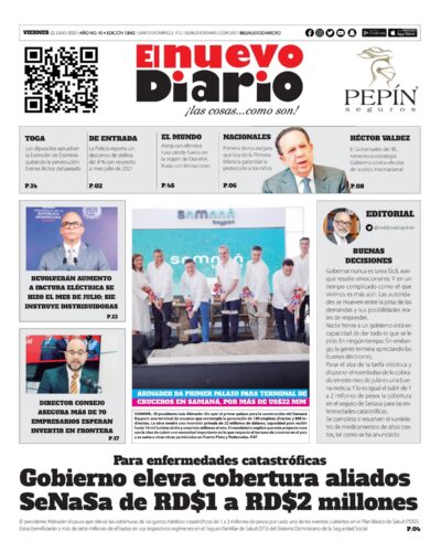 Portada Periódico El Nuevo Diario, Viernes 22 Julio, 2022