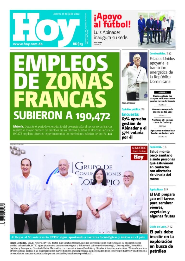 Portada Periódico Hoy, Jueves 21 Julio, 2022