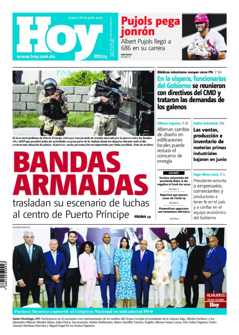 Portada Periódico Hoy, Jueves 28 Julio, 2022