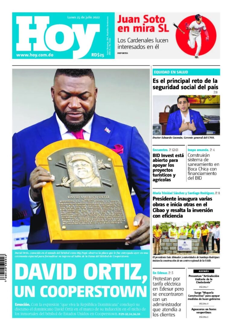 Portada Periódico Hoy, Lunes 25 Julio, 2022