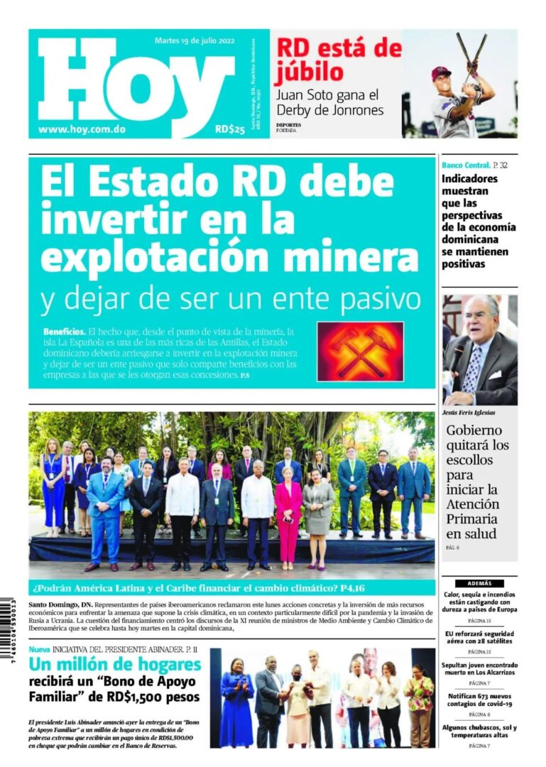 Portada Periódico Hoy, Martes 19 Julio, 2022