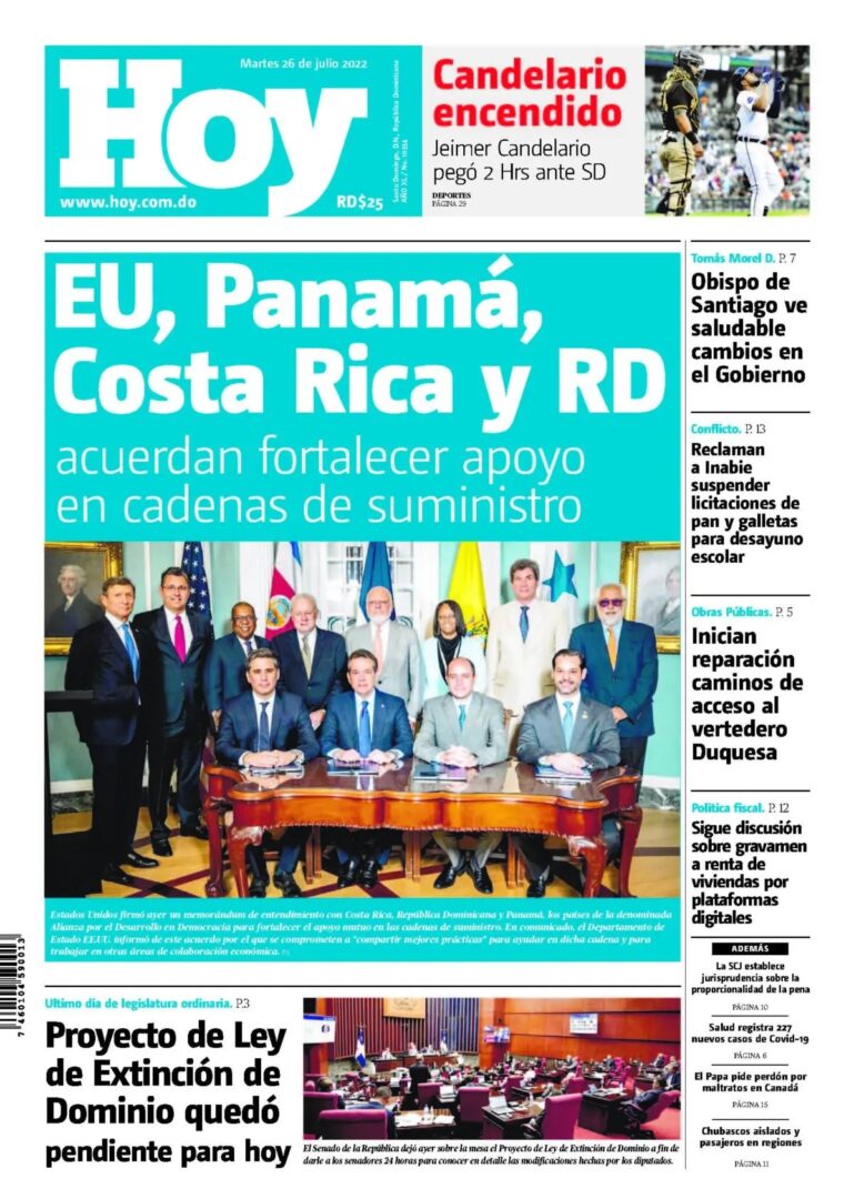 Portada Periódico Hoy, Martes 26 Julio, 2022