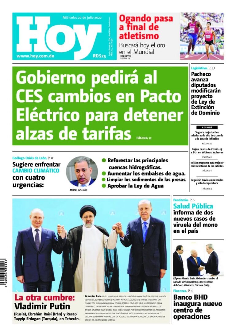 Portada Periódico Hoy, Miércoles 20 Julio, 2022