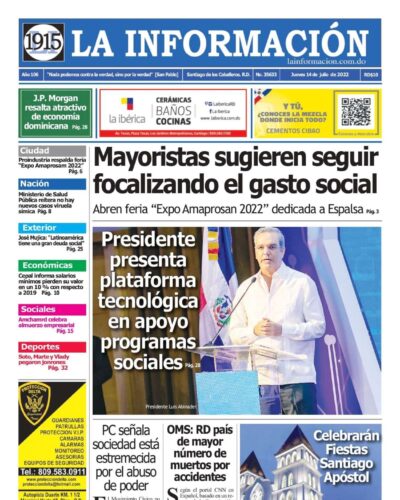 Portada Periódico La Información, Jueves 14 Julio, 2022