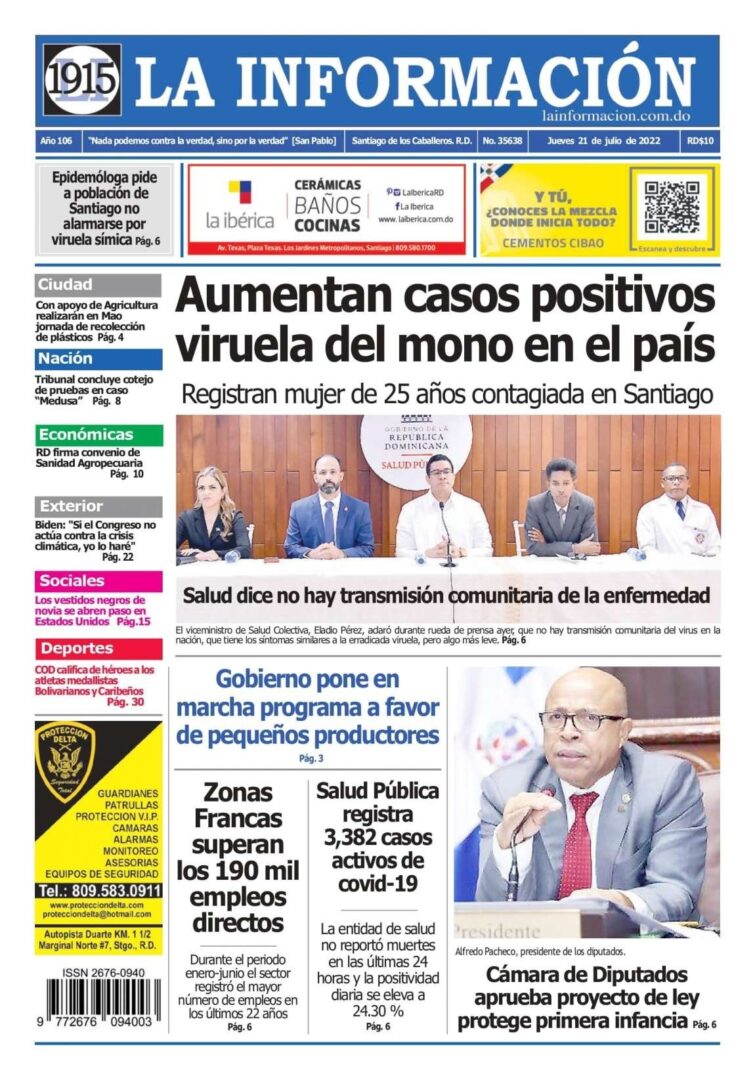 Portada Periódico La Información, Jueves 21 Julio, 2022