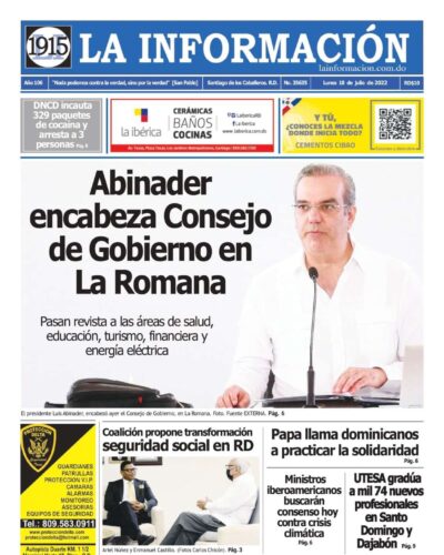 Portada Periódico La Información, Lunes 18 Julio, 2022