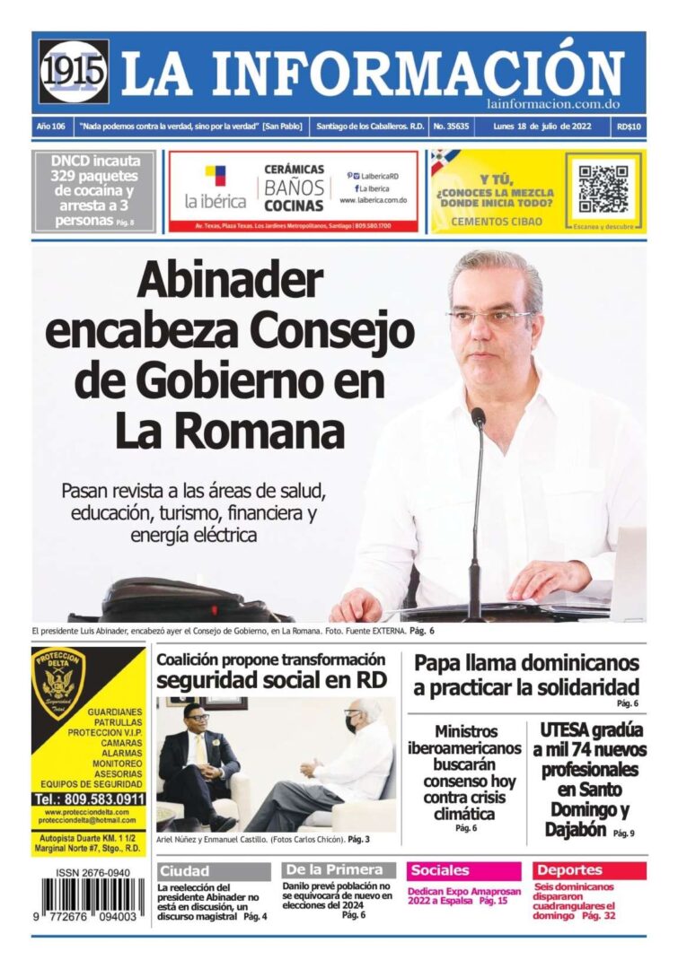 Portada Periódico La Información, Lunes 18 Julio, 2022