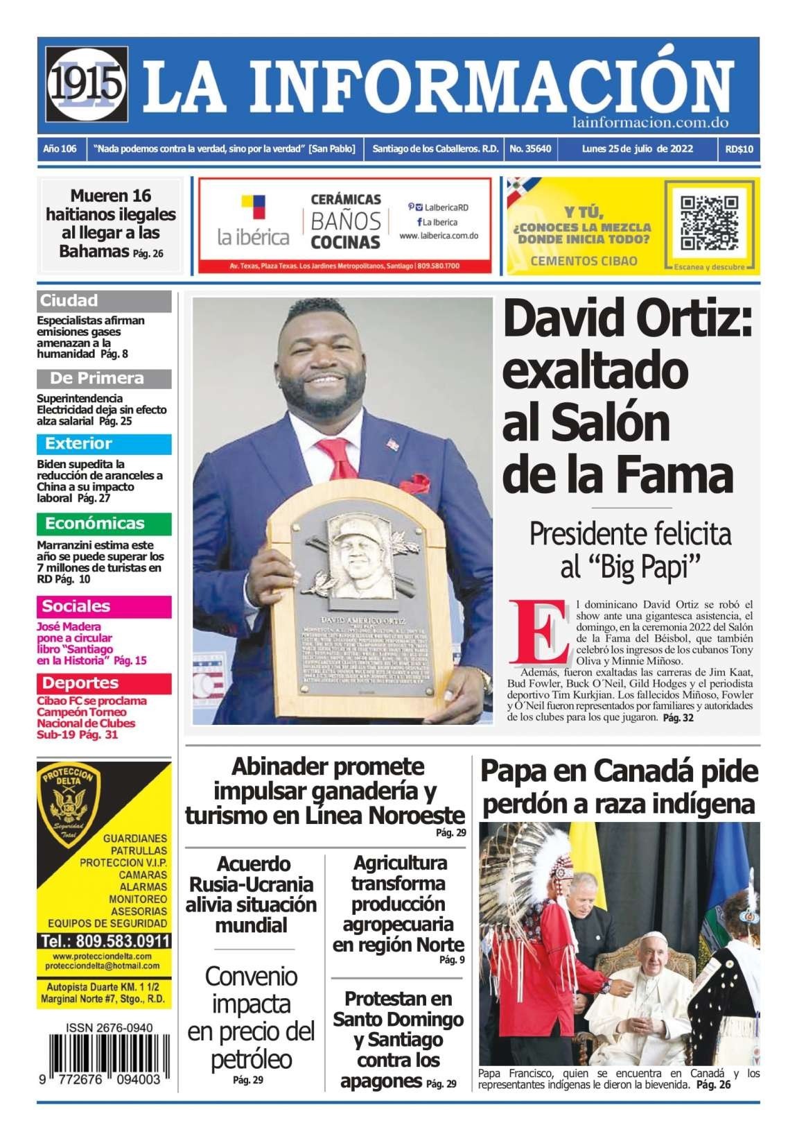 Portada Periódico La Información, Lunes 25 Julio, 2022